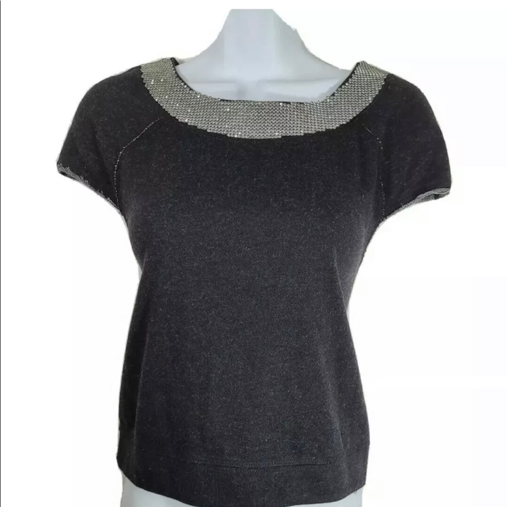 Alice+ Olivia bling rhinestone top dark grey black size XS - Picture 5 of 8